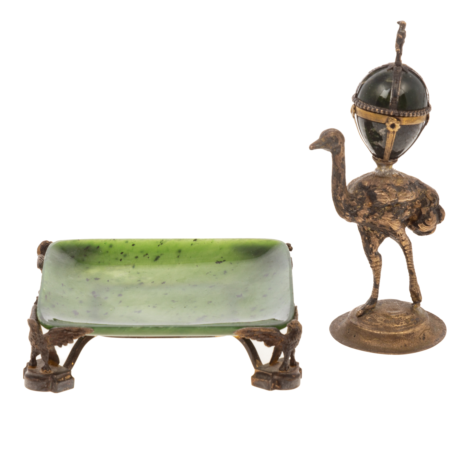 CONTINENTAL JADE/METAL DISH & OSTRICH