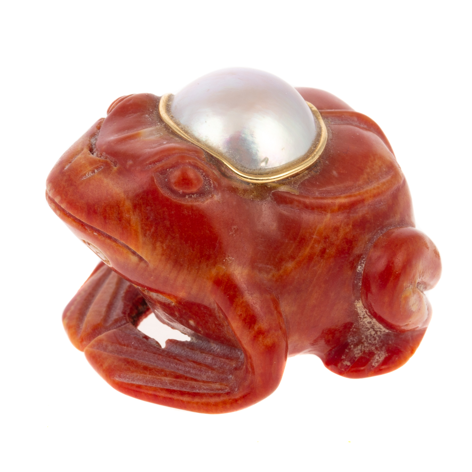 ASIAN CARVED CORAL FROG WITH INSET 36a008