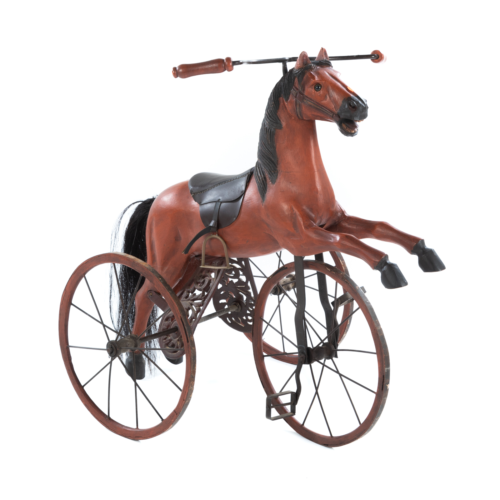 CARVED PAINTED WOOD HORSE TRICYCLE 36a03e