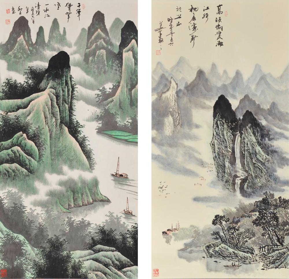 TWO CHINESE INK WASH SCROLLS DEPICTING