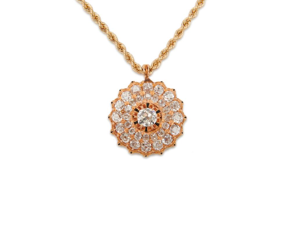 14K GOLD DIAMOND AND ENAMEL PENDANT 36799a