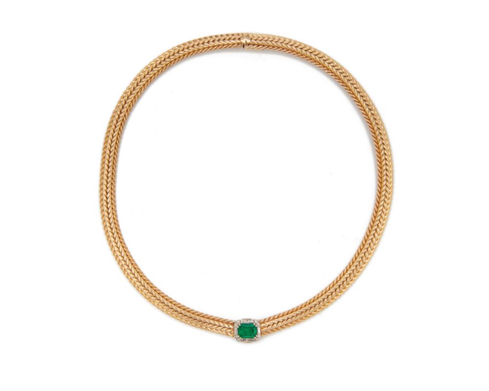 14K GOLD, EMERALD, AND DIAMOND NECKLACE14K