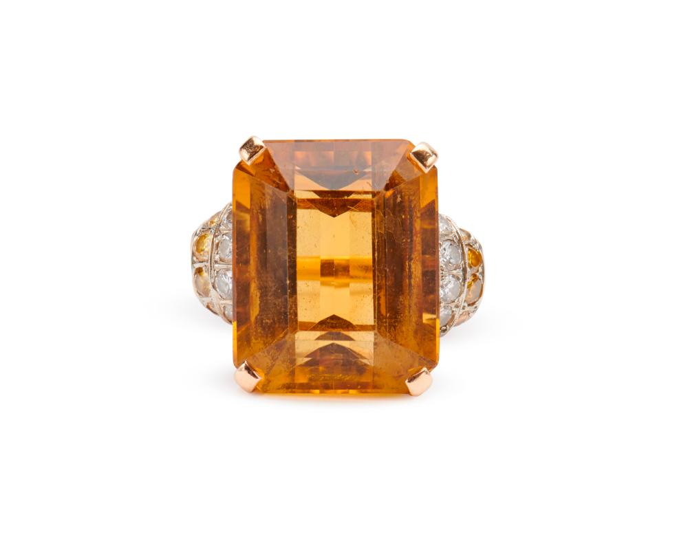 14K GOLD, CITRINE, DIAMOND, AND