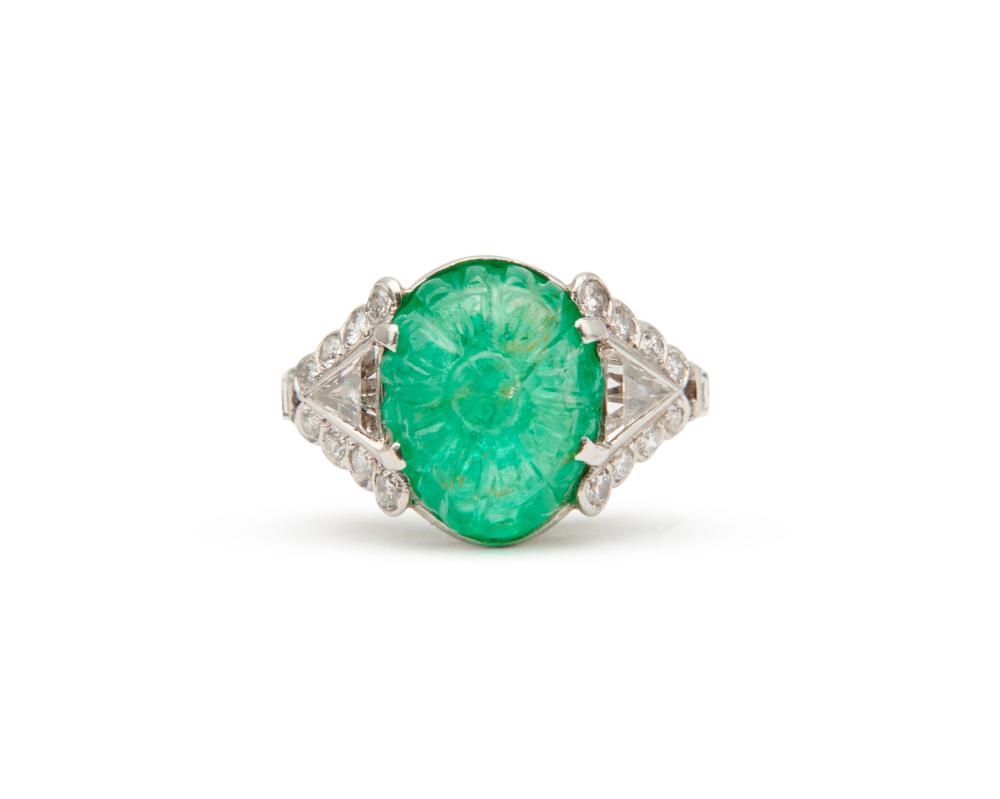 PLATINUM CARVED EMERALD AND DIAMOND 3679c9