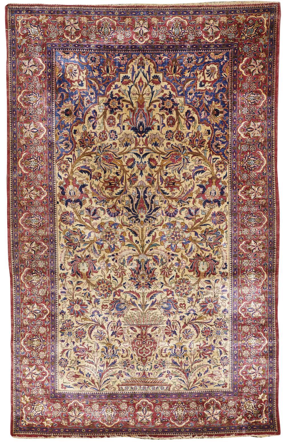 SILK KASHAN PRAYER RUG PERSIA  367a9c