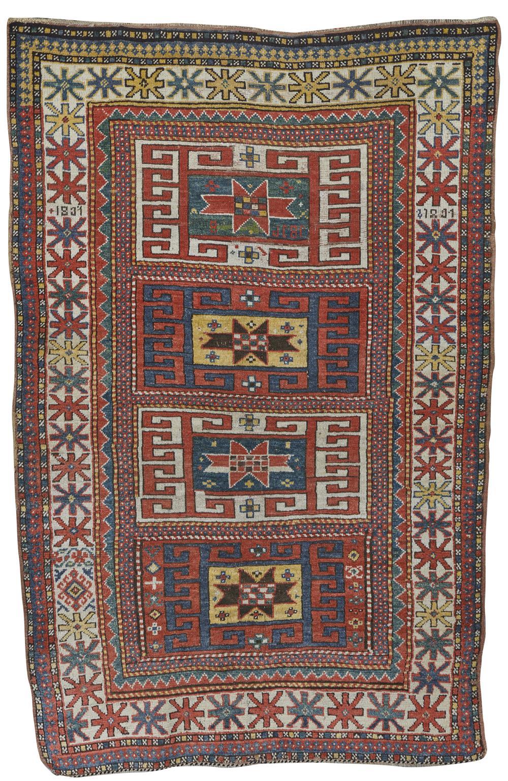 CAUCASIAN RUG, DATED 1891; 6 FT.