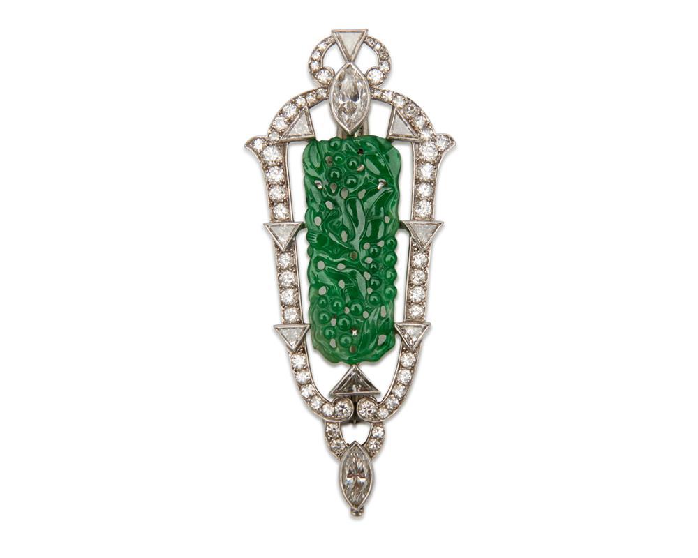 PLATINUM, CARVED JADEITE, AND DIAMOND