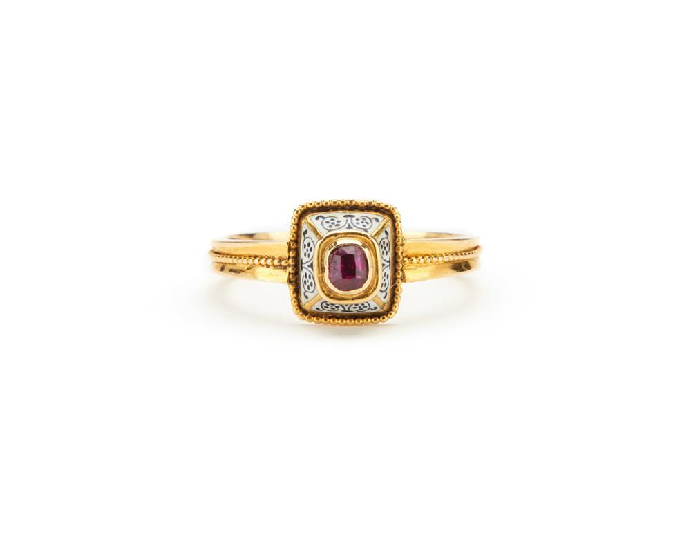 18K GOLD RUBY AND ENAMEL RING18K 367be0