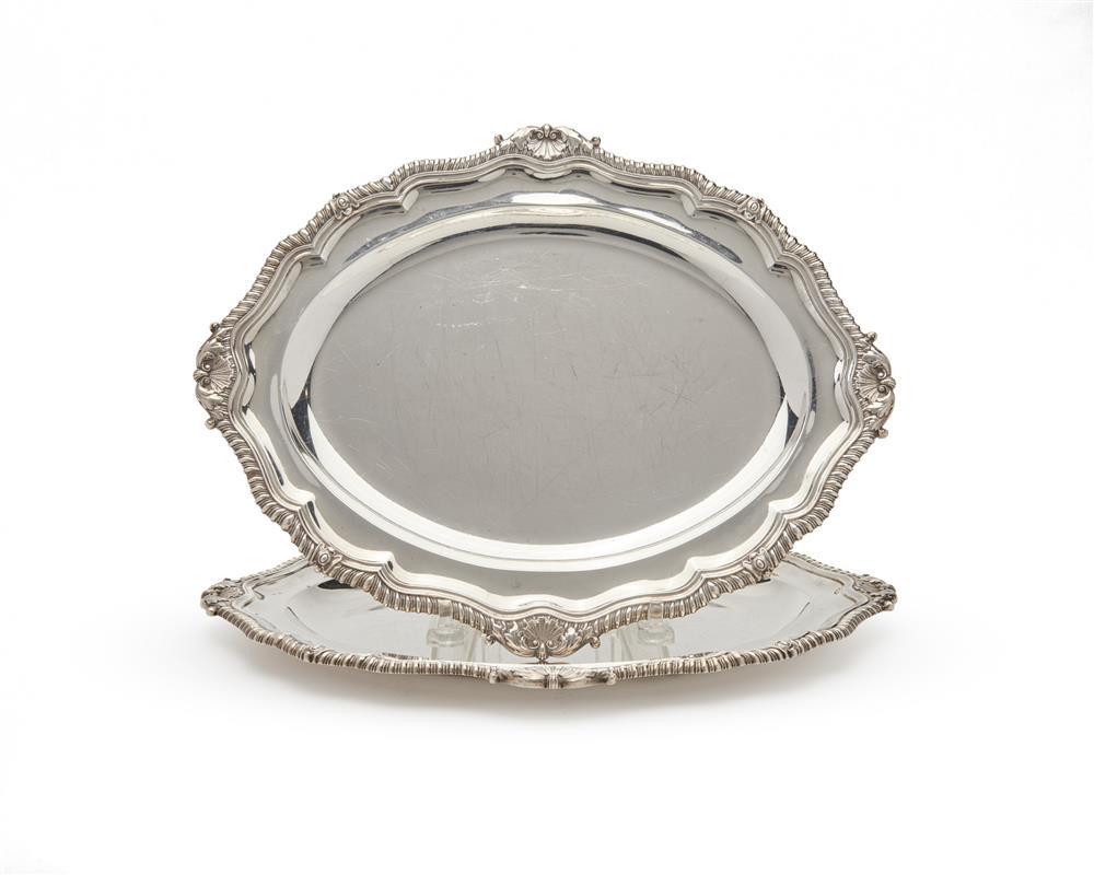 PAIR OF GEORGIAN SILVER OVAL PLATTERS,