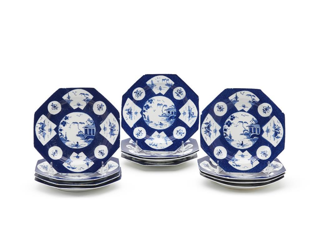 SET OF TWELVE BLUE AND WHITE BOW PORCELAIN