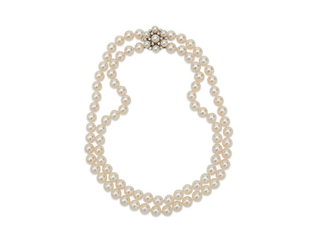 DOUBLE STRAND PEARL NECKLACE WITH 14K