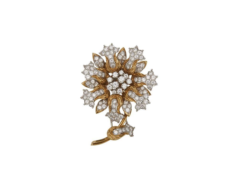 18K GOLD AND DIAMOND BROOCH18K