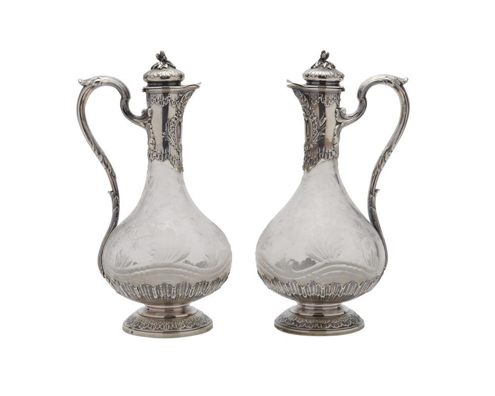PAIR OF SILVER MOUNTED ENGRAVED CRYSTAL