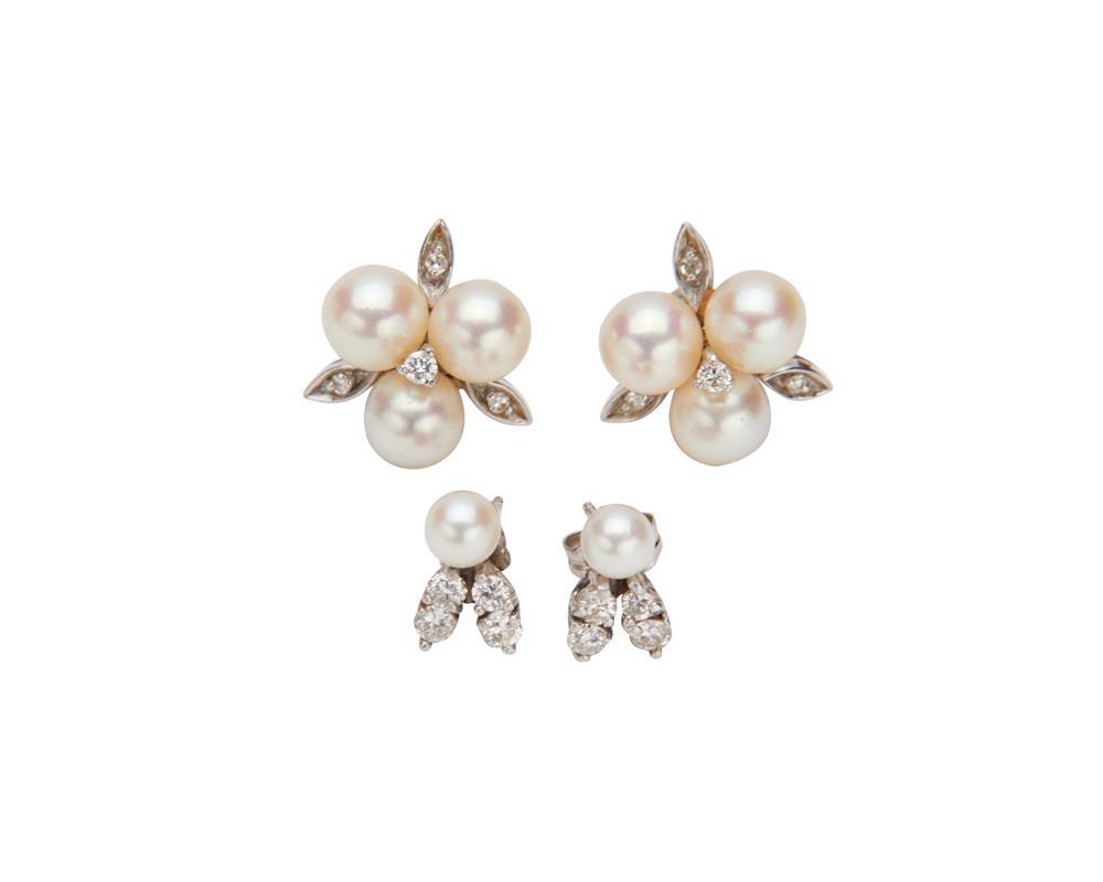 TWO PAIRS OF GOLD PEARL AND DIAMOND 367e9e