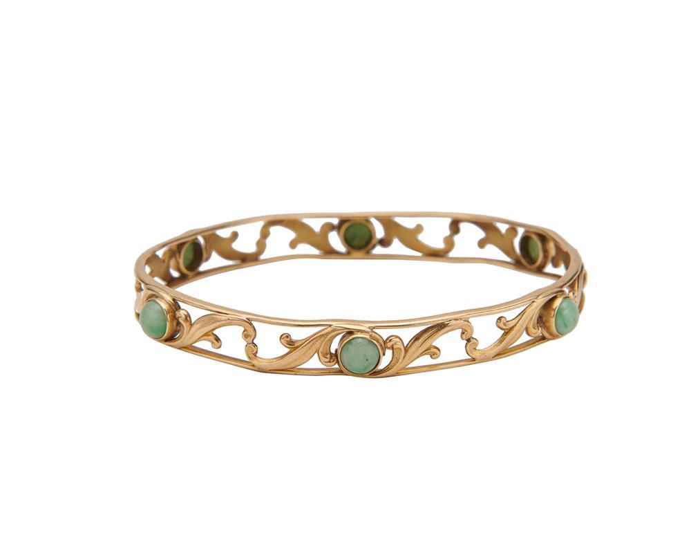 14K GOLD AND HARDSTONE BANGLE BRACELET14K