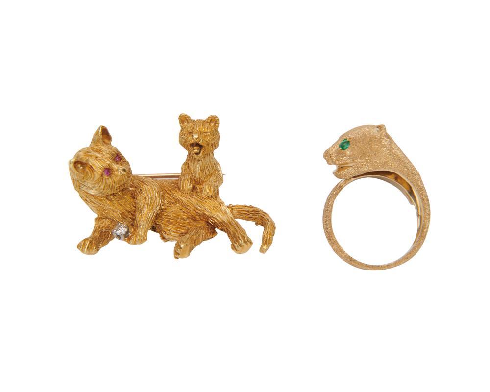 GOLD AND GEMSET CAT JEWELRYGold