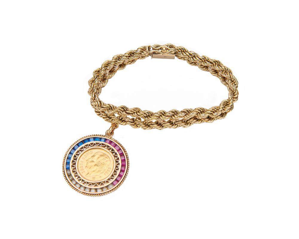 18K GOLD BRACELET WITH A GOLD COIN AND