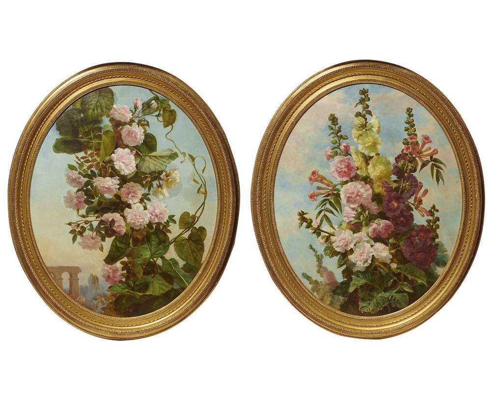 PAIR OF CONTINENTAL OVAL FLORAL 367fa2