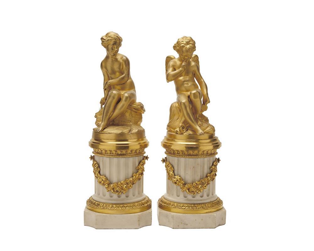 PAIR OF LOUIS XVI STYLE WHITE MARBLE 367faa