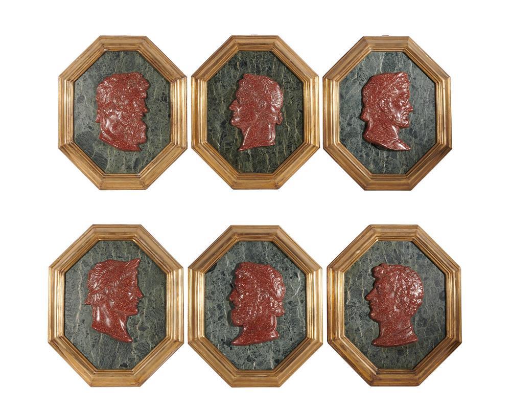 SET OF SIX OCTAGONAL MARBLE AND