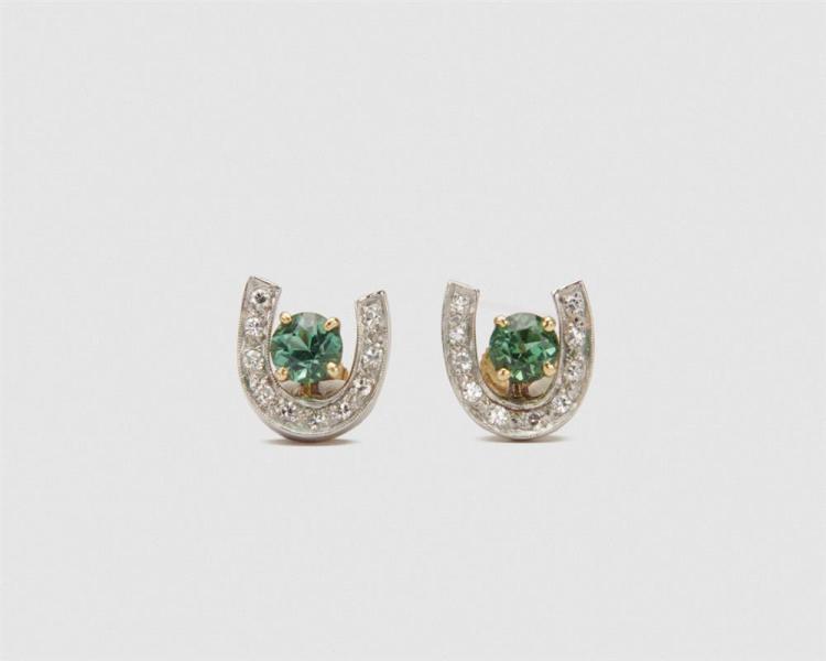 14K GOLD, GEMSET, AND DIAMOND EARRINGS14K