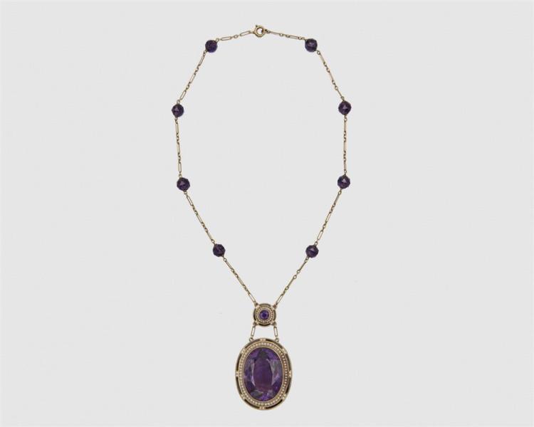 14K GOLD, AMETHYST, ENAMEL, AND