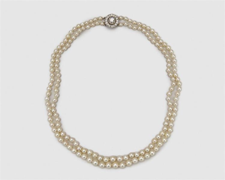 DOUBLE STRAND NATURAL PEARL NECKLACE