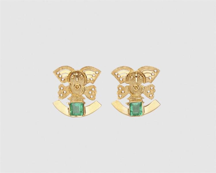 18K GOLD AND EMERALD EARRINGS18K 3680bb