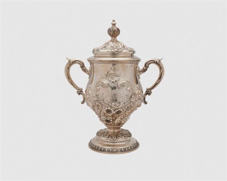 GORHAM SILVER TWO HANDLED COVERED TROPHY