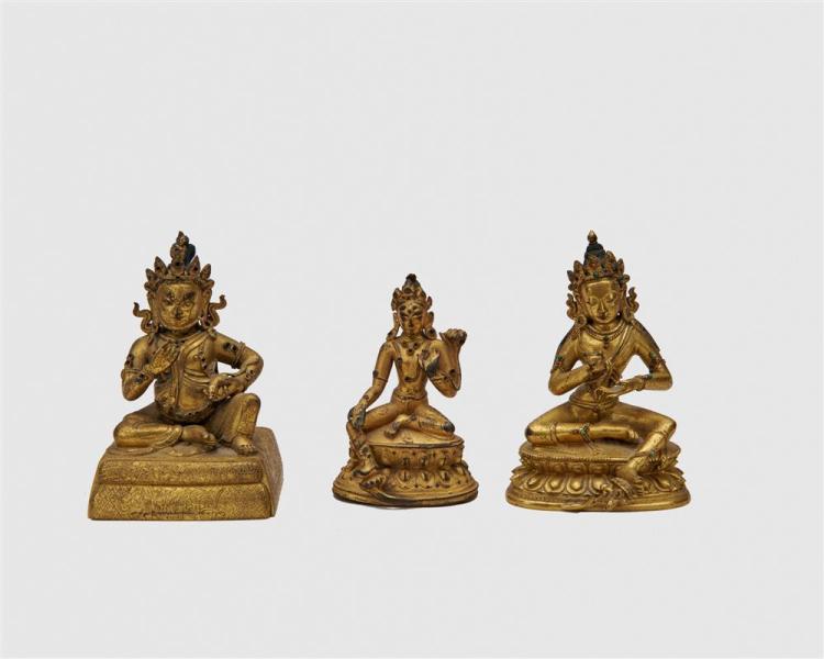 THREE GILT BRONZE FIGURES OF SEATED 368124