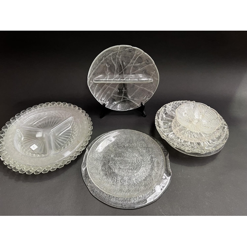 Crystal and glass trays, approx 37cm