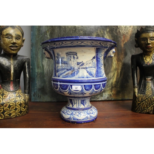 Glazed blue and white footed jardiniere,