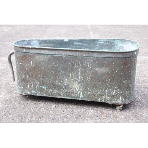 Antique French copper bath on castors  3682cb