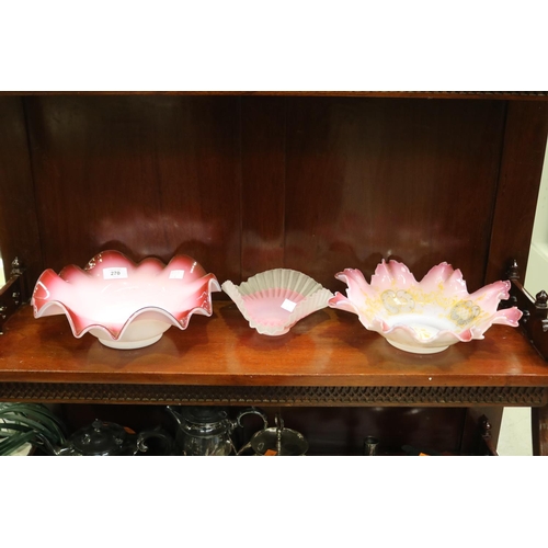 Two antique milk glass bowls and another,