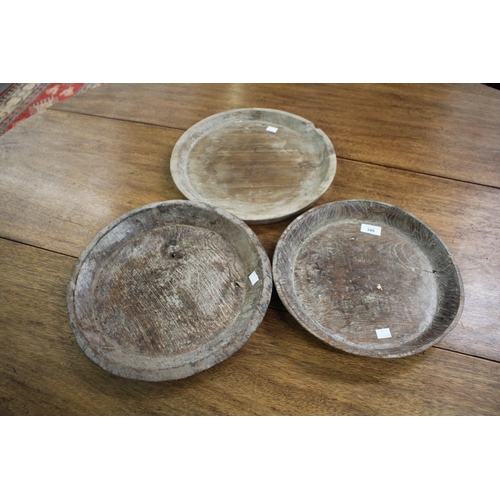 Three rustic wooden trays, approx 35cm