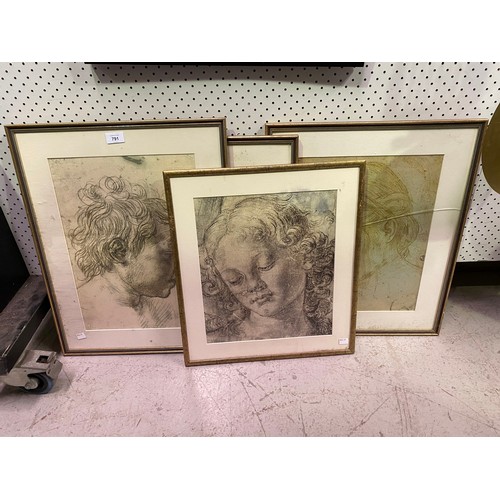 Four decorative prints, approx 44cm