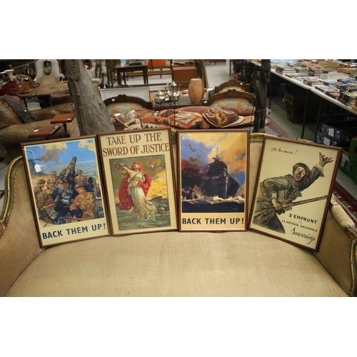 Four framed decorative WW1 posters.