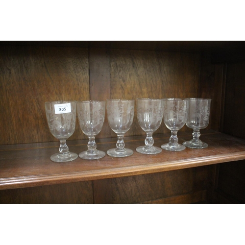 Set of six antique glasses, each approx