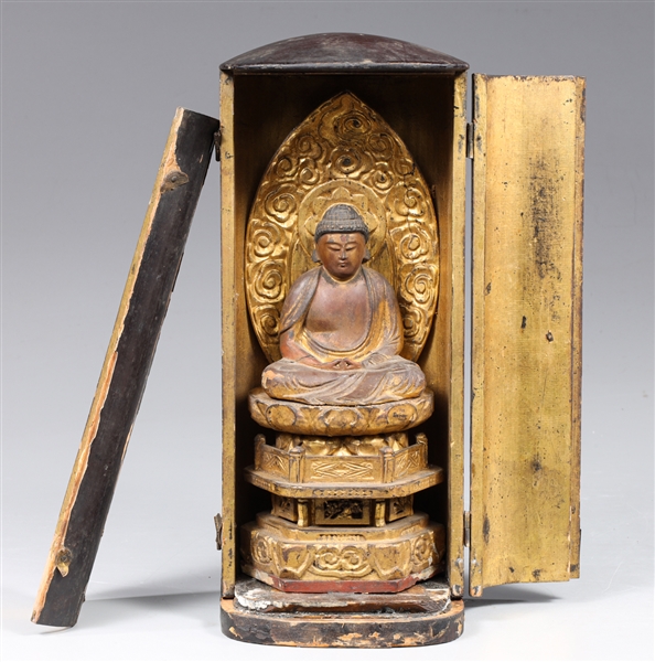 Antique Japanese zushi shrine with gilt