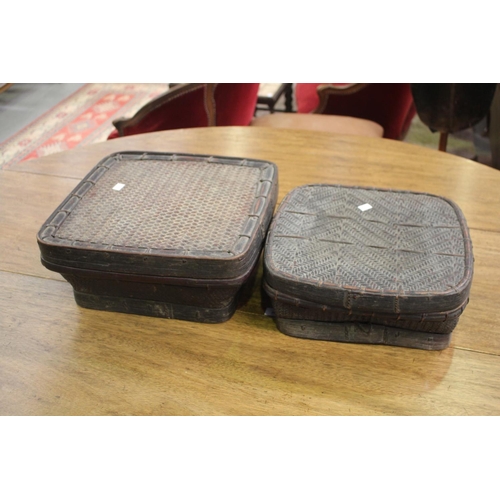 Two antique Chinese woven lidded boxes