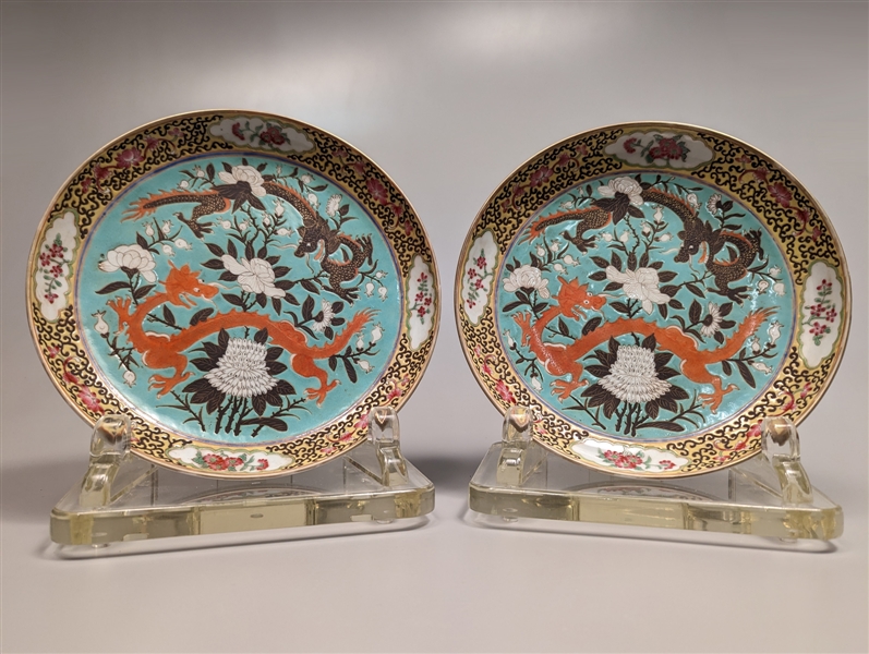 Pair of Chinese Qing-style enameled