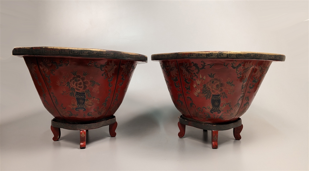 Pair vintage Chinese red lacquered 3685b3