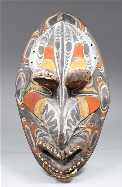 Carved New Guinea dance mask embellished 36862f