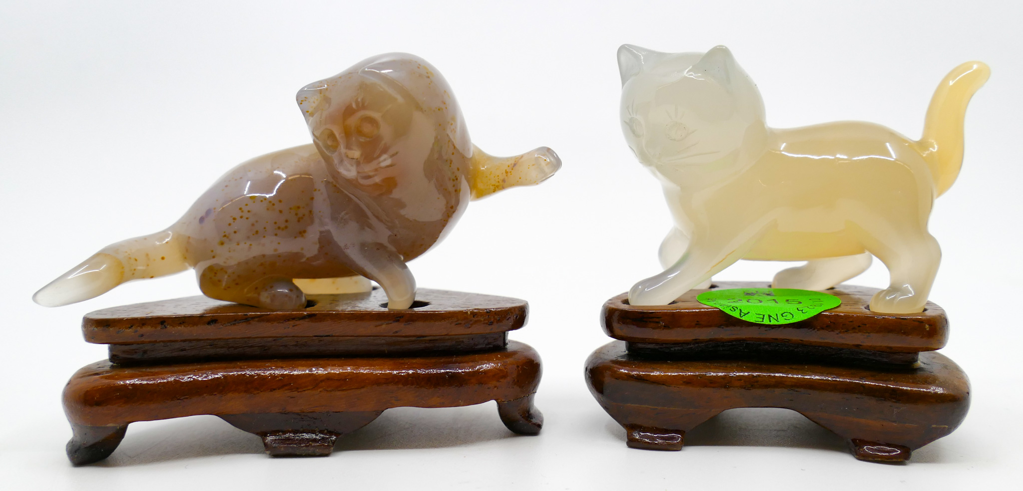 Pair Chinese Carved Agate Cats