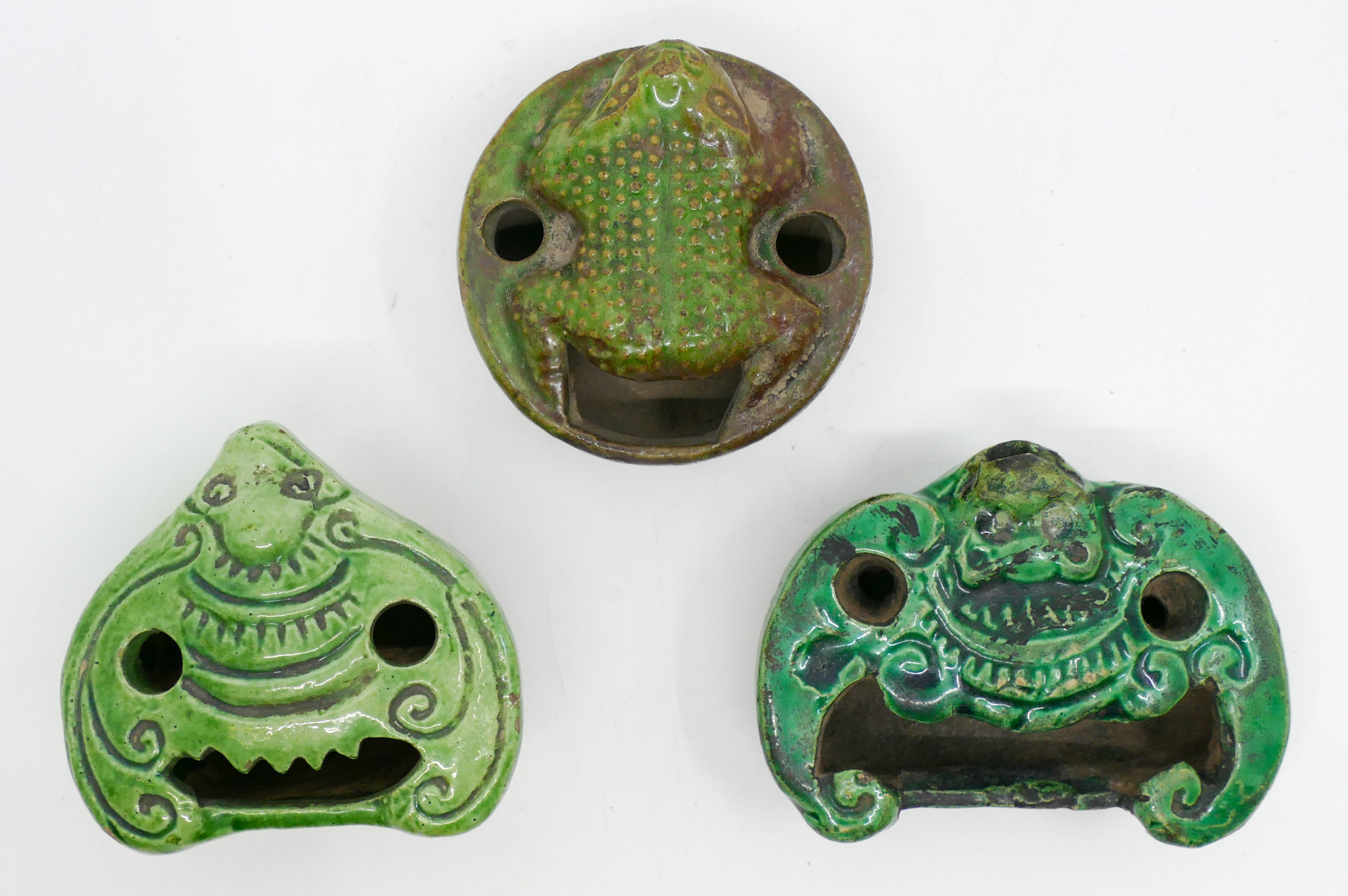 3pc Old Chinese Green Bat and Frog 368723