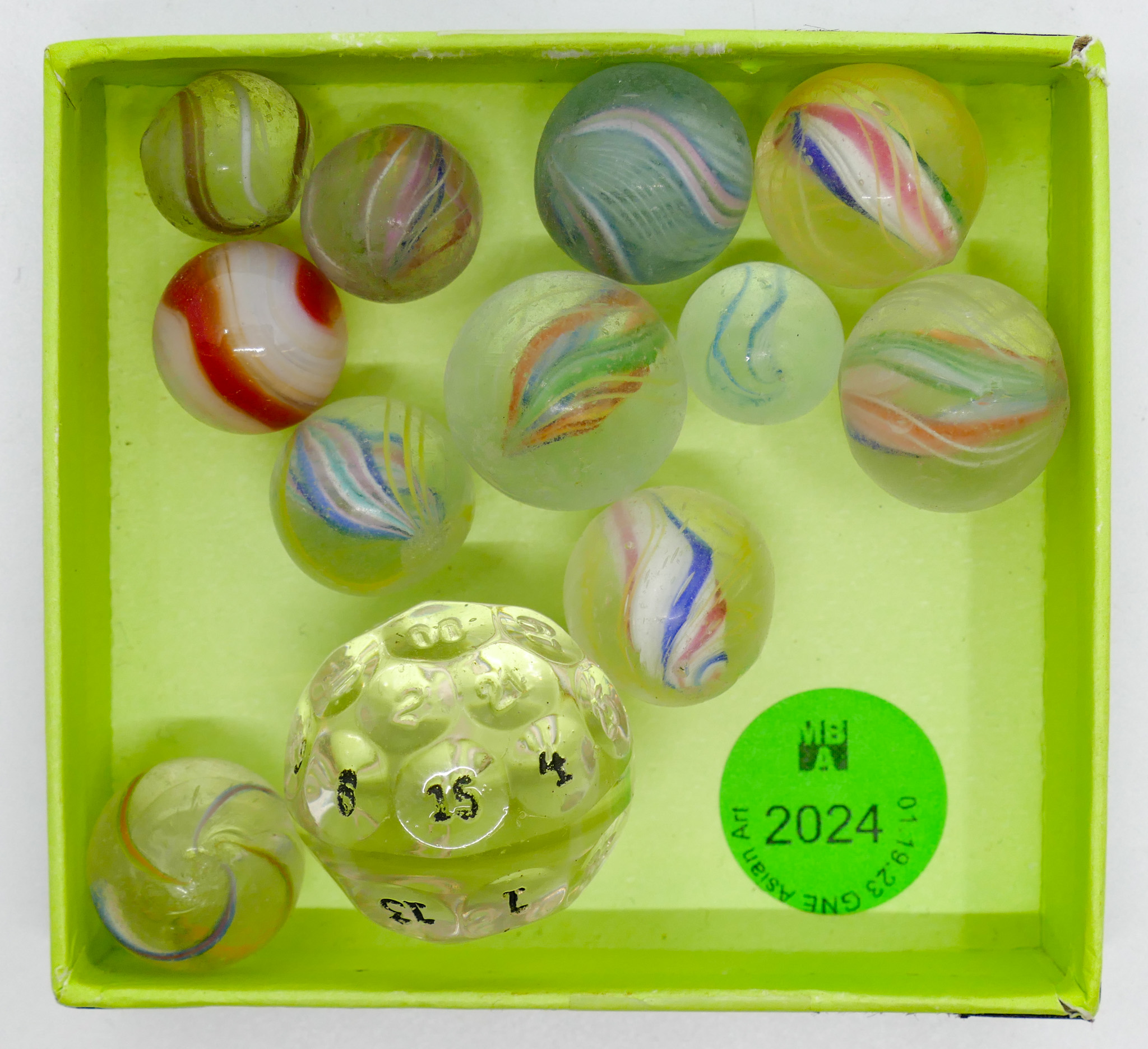 Box Antique Hand Made Glass Marbles 36871c