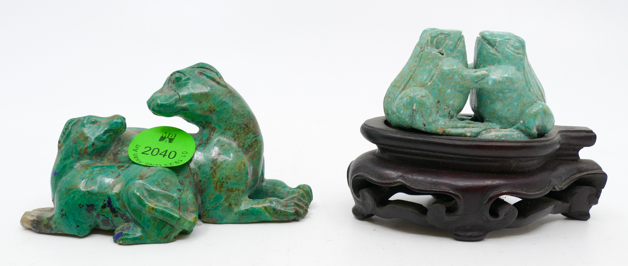 2pc Old Chinese Carved Turquoise