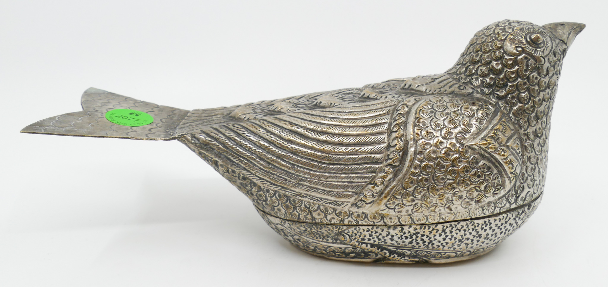 Burmese Repousse Silver Figural Bird