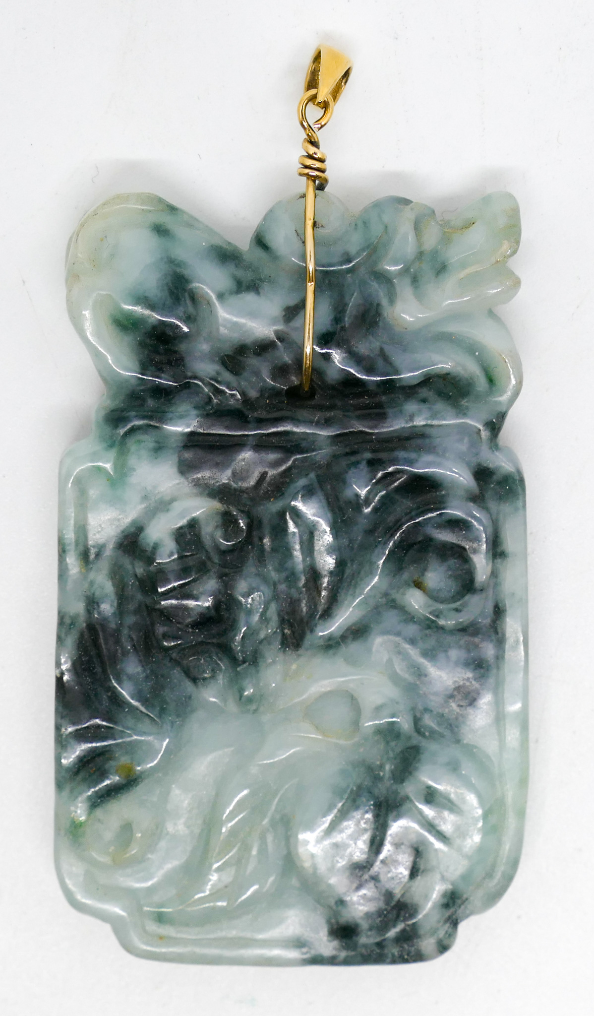 Chinese 14k Jade Peach Tablet Pendant 36874c