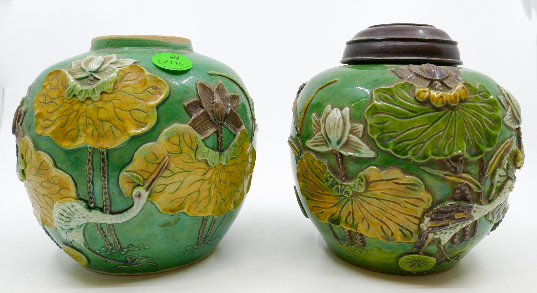 2pc Old Chinese Fahua Lotus Jars 368778